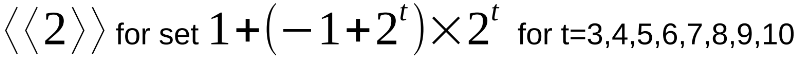 Sturdy element notation for 2 for set 1+(-1+2^t)*(2^t) for t=3,..,10
